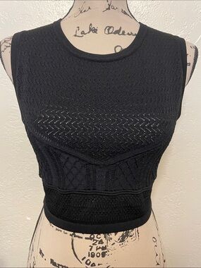 Babaton Large Textured Black Knit Sleeveless Crop Top